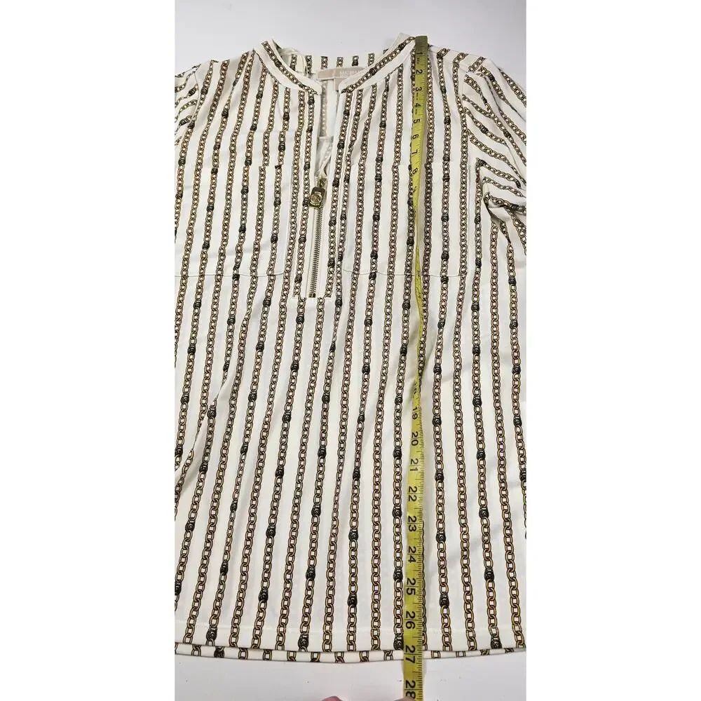 Michael kors gold chain print long sleeve Career office casual EUC M Stretch